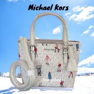 MICHAEL KORS NWT CARRY ALL JET SET TRAVEL TOTE BAG CROSSBODY SKIING THEME